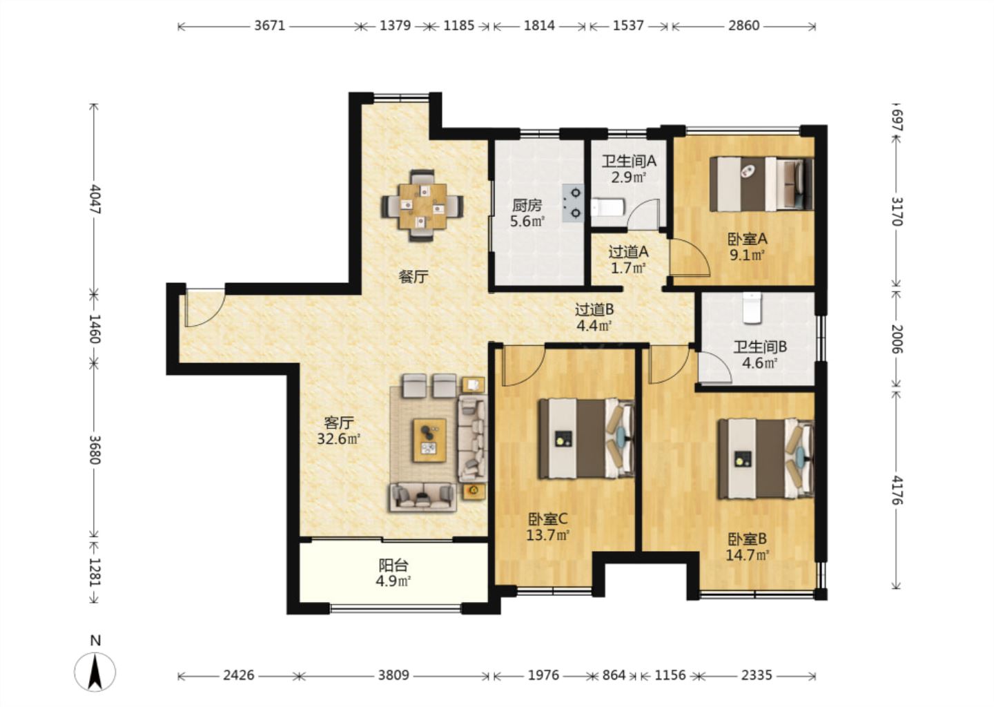远创樾府 3室2厅1卫 120m&sup2;