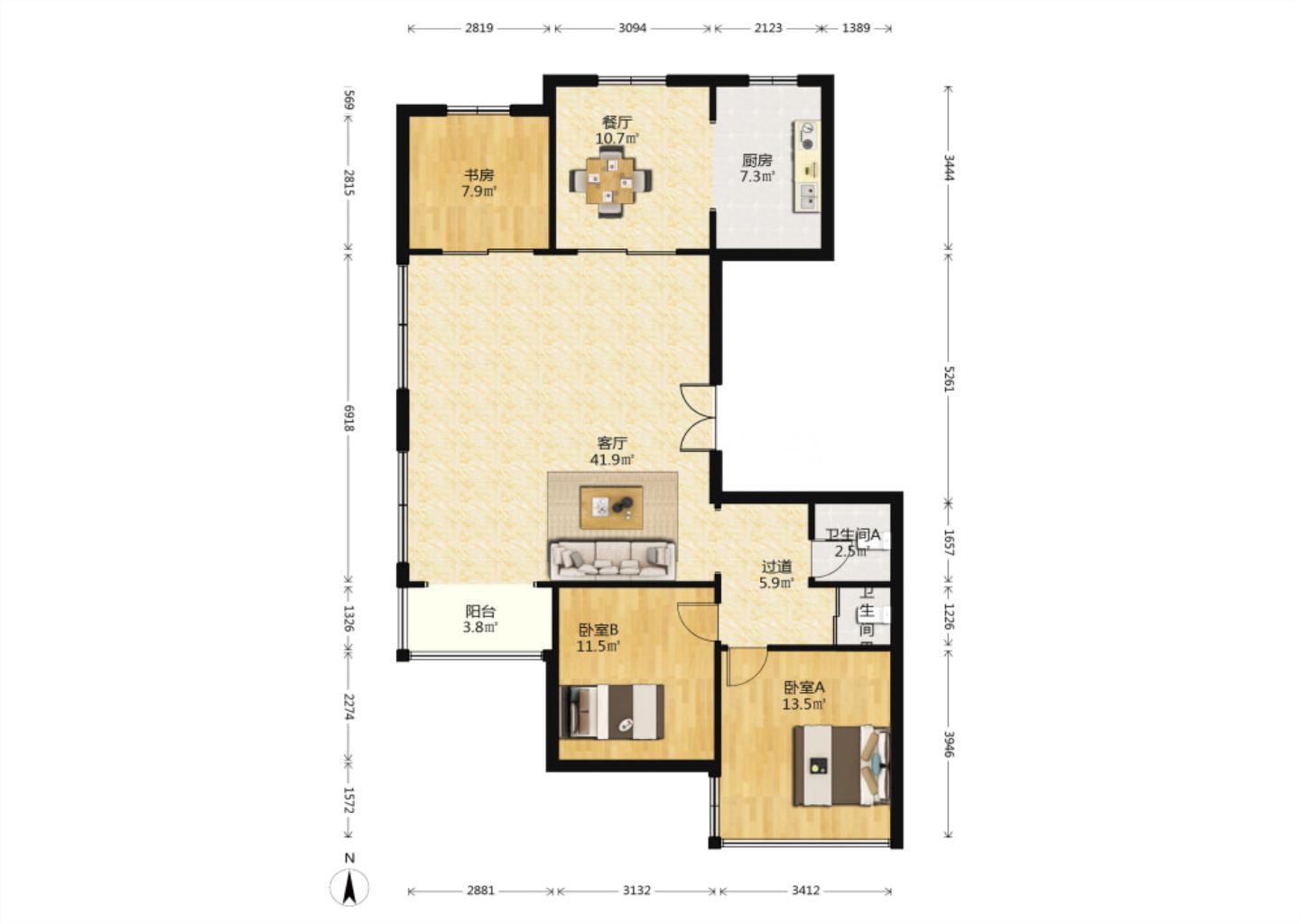 临江家园 3室1厅1卫 125m&sup2;