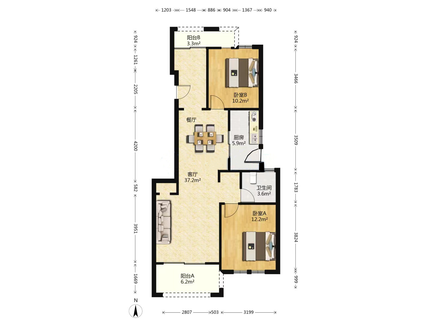 山水壹号 2室2厅1卫 92m&sup2;