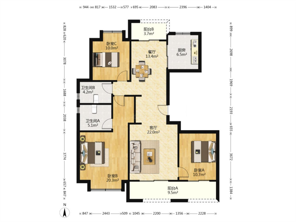 绿城蘭园 4室2厅2卫 133.00m&sup2;