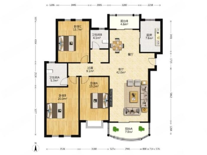 高迪晶城 3室2厅2卫 158m&sup2;
