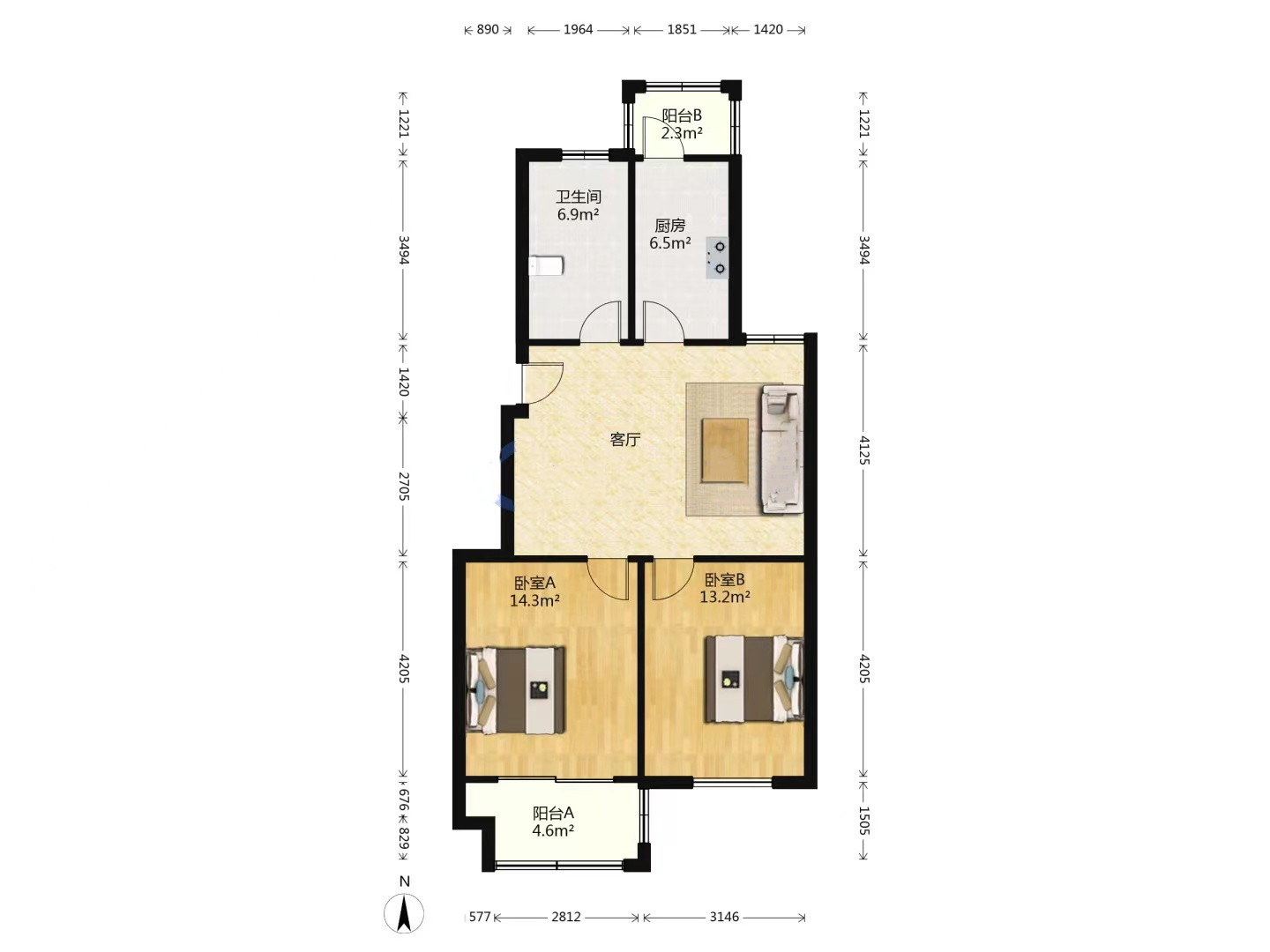 新华北苑 2室1厅1卫 92.23m&sup2;