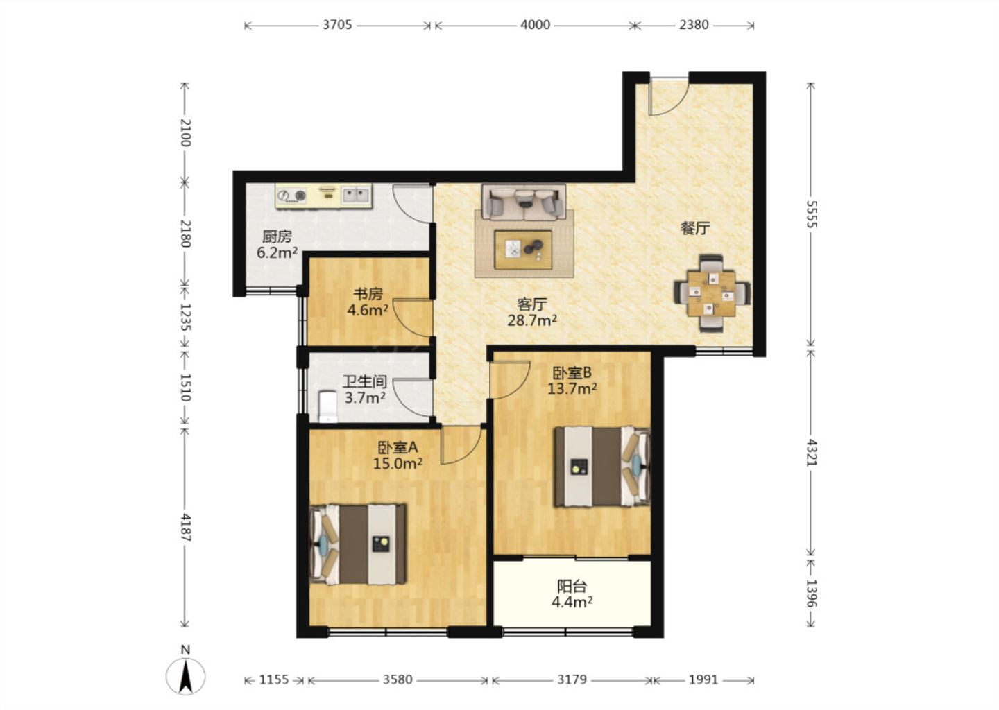 江景苑小区 3室1厅1卫 105m&sup2;
