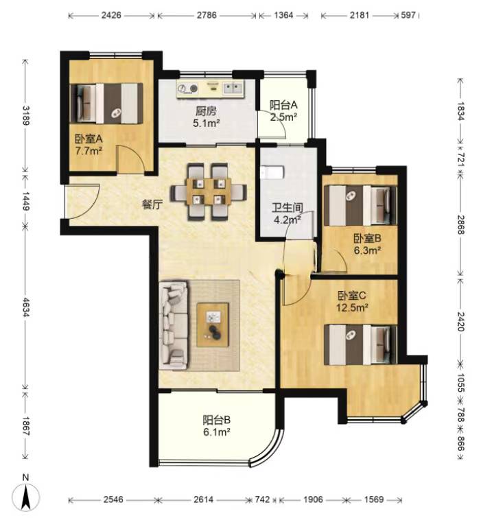 碧桂园(南通经济技术开发区) 3室2厅1卫 96.22m&sup2;
