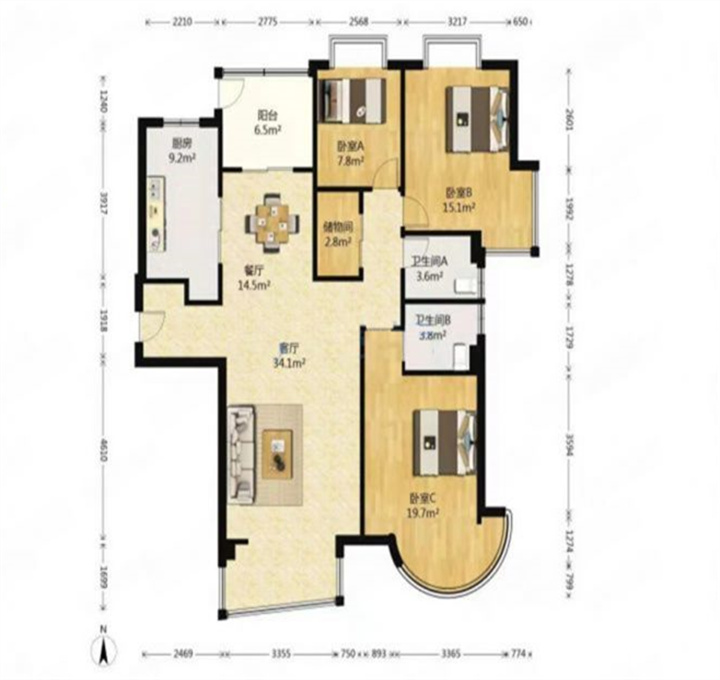 中南世纪城北区 3室2厅2卫 158m&sup2;