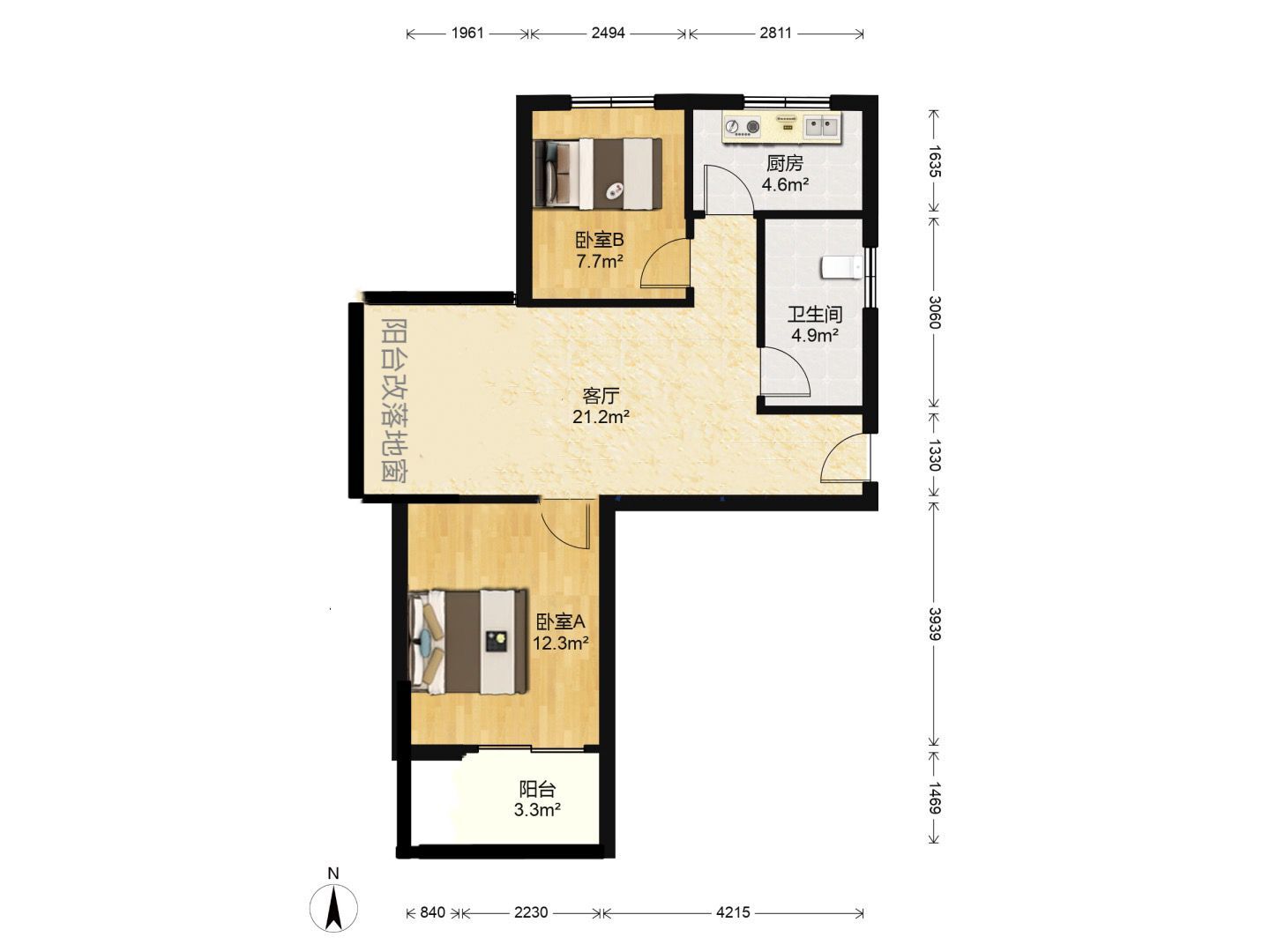 惠泽苑 2室2厅1卫 86.00m&sup2;