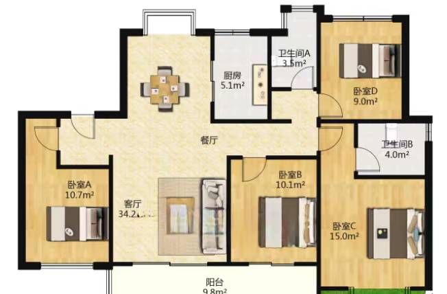 中南熙悦(南通经济技术开发区) 4室2厅2卫 120.29m&sup2;