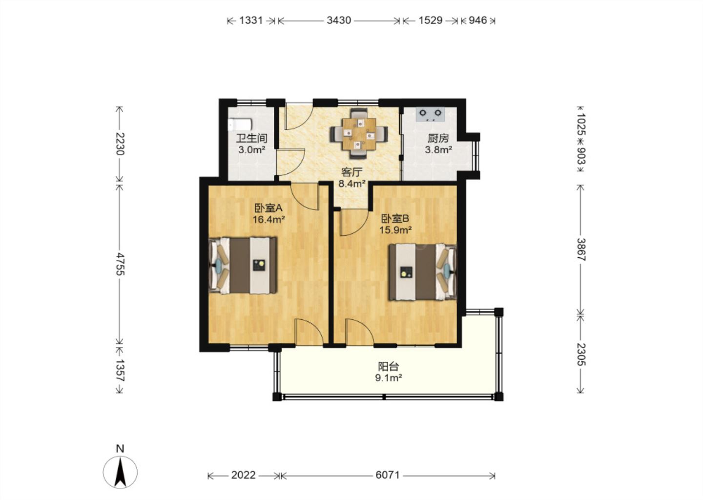 虹桥新村(朝霞路) 2室1厅1卫 66m&sup2;