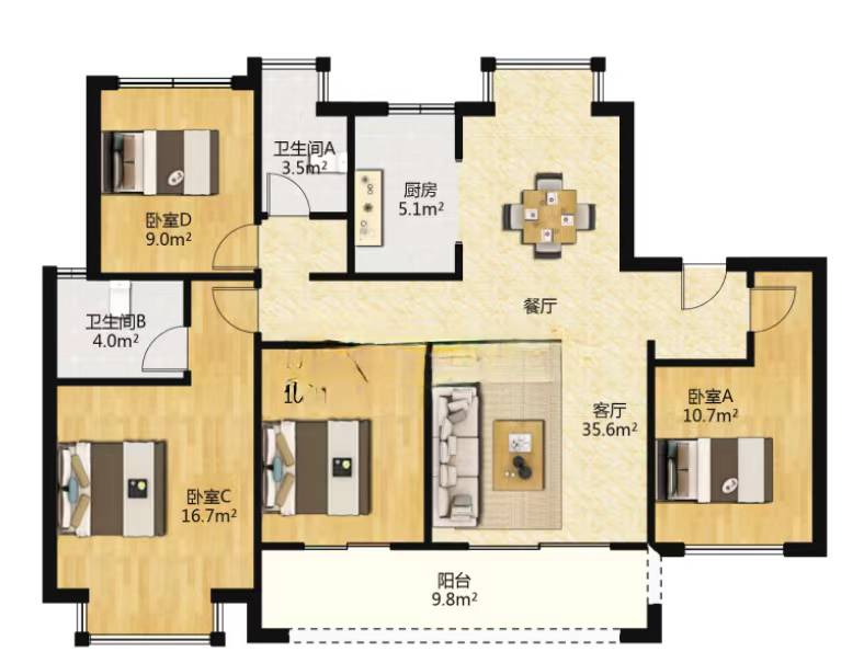 中南熙悦(南通经济技术开发区) 4室2厅2卫 122m&sup2;