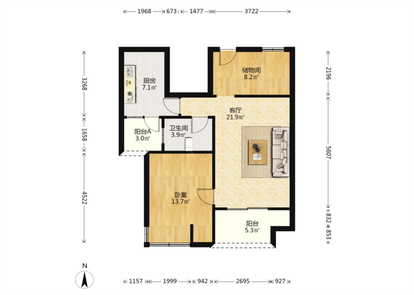 万通城 2室1厅1卫 74m&sup2;
