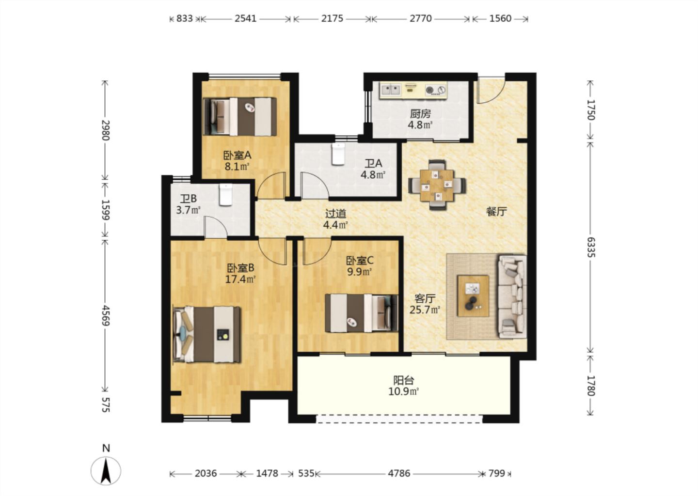 海上传奇 3室2厅2卫 114.00m&sup2;