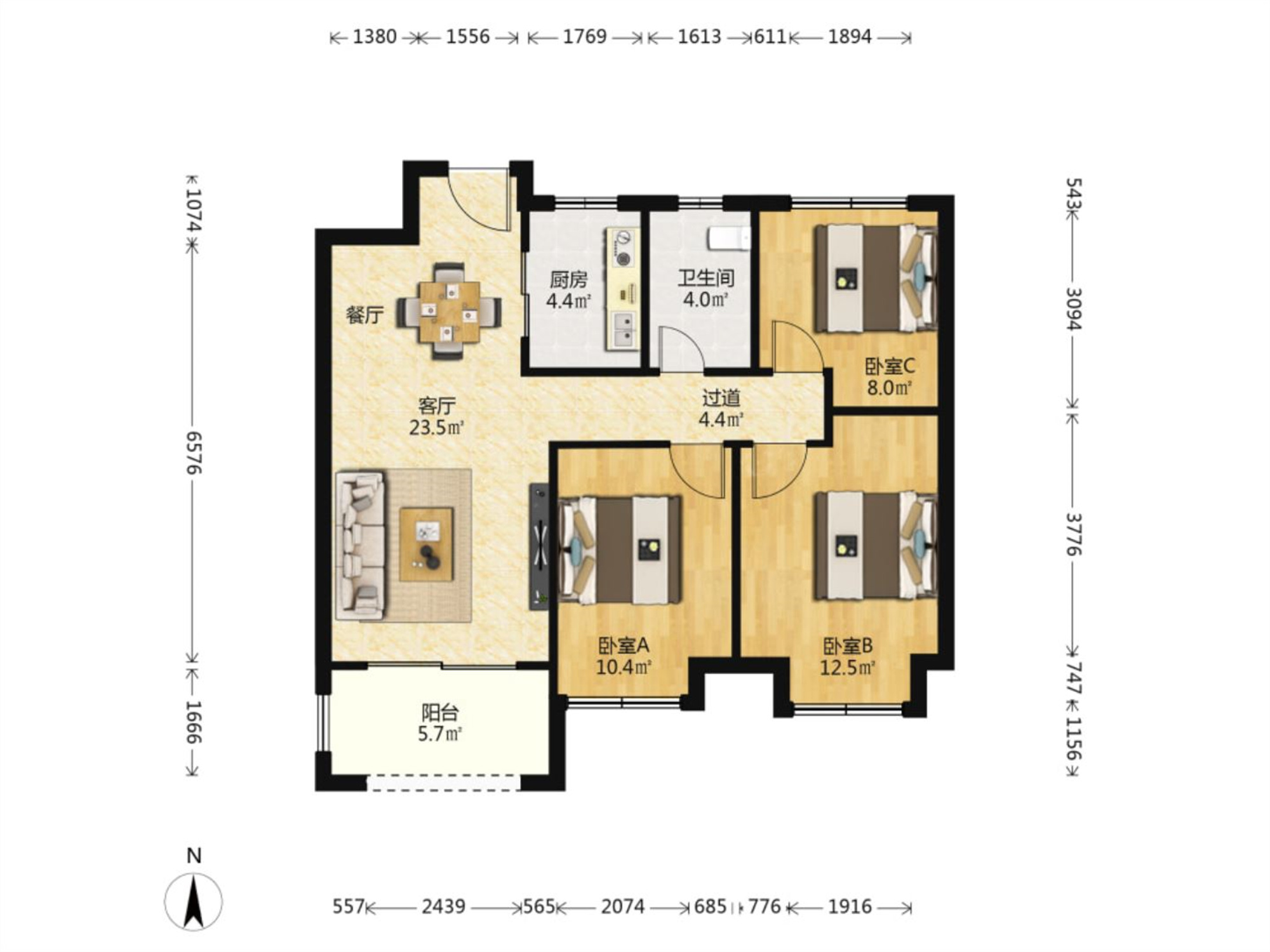 新城香溢紫郡 3室2厅1卫 97m&sup2;