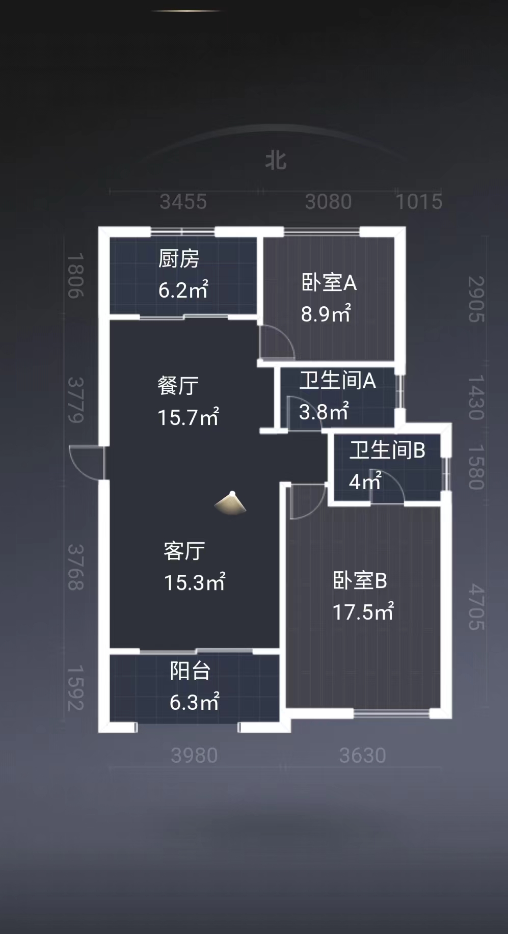 湖山源著 3室2厅1卫 100.00m&sup2;
