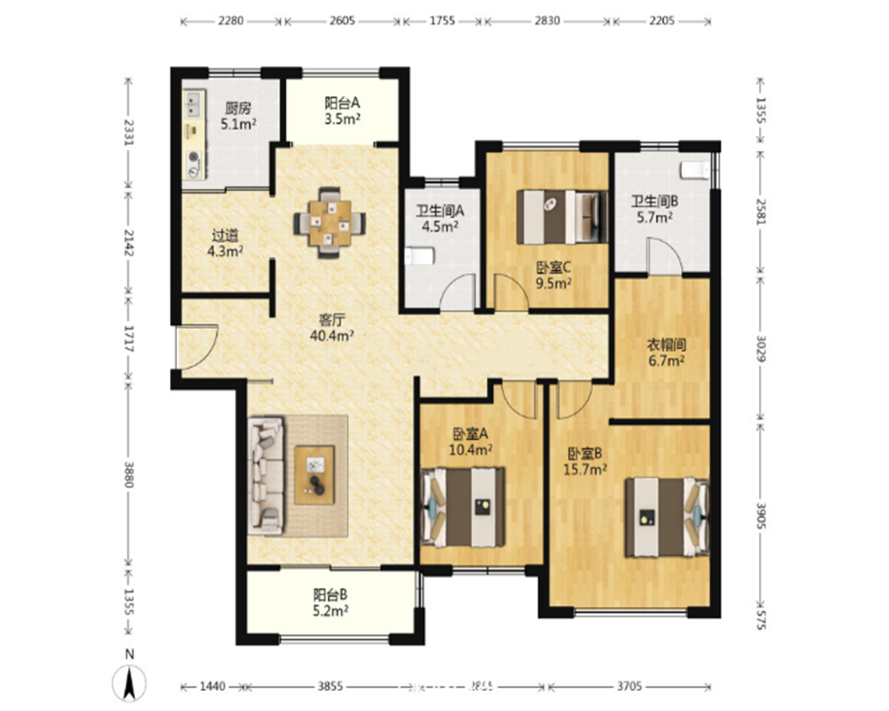 景瑞望府 3室2厅2卫 142.00m&sup2;