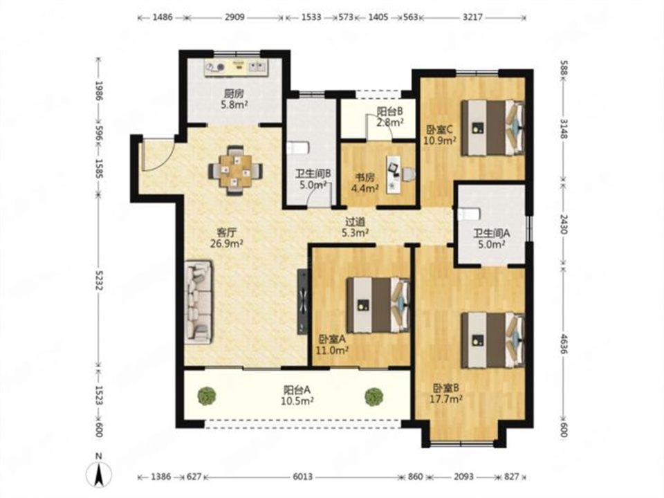 新城香溢紫郡 4室2厅2卫 138m&sup2;