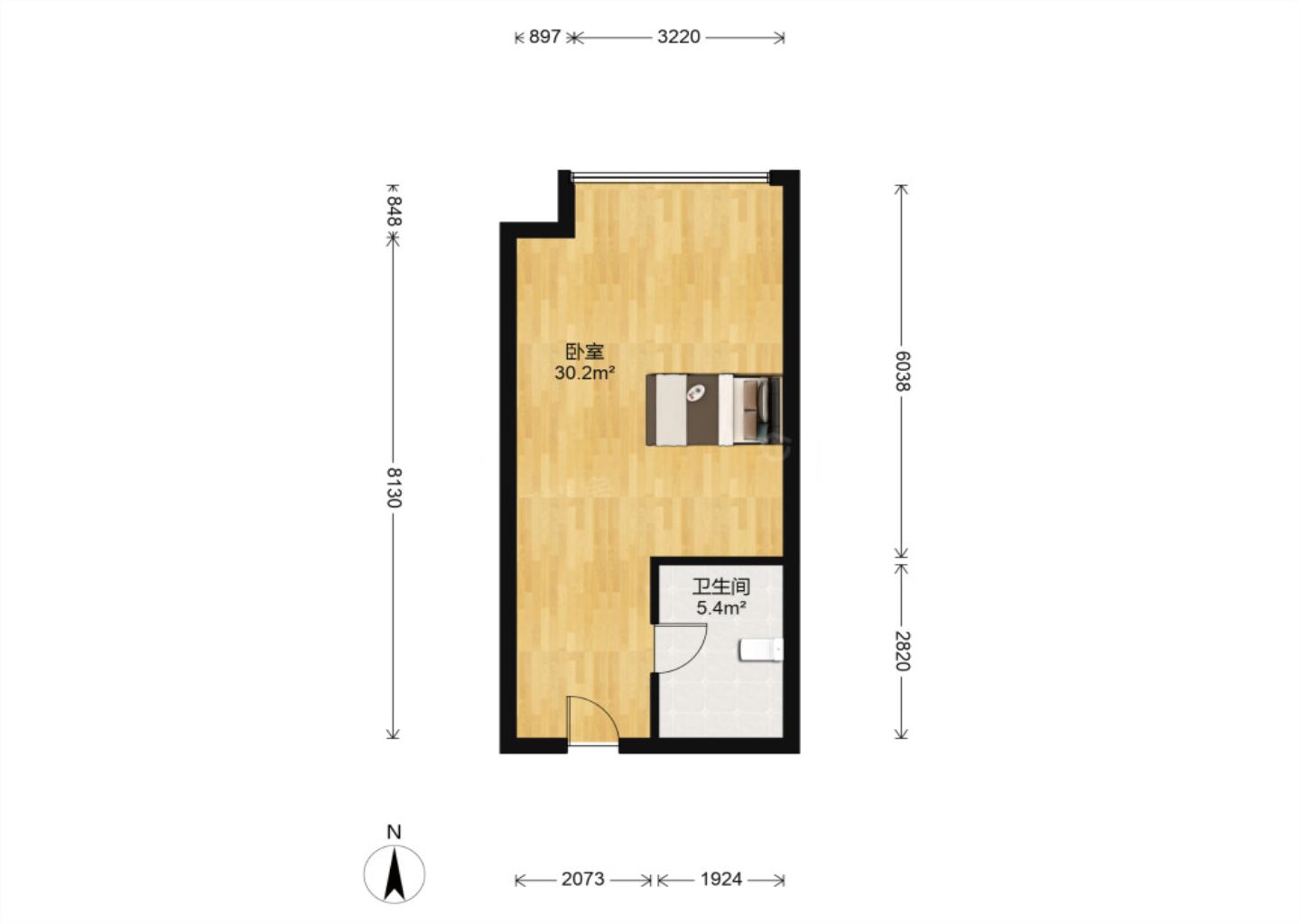 圆融堤调 1室1厅1卫 62m&sup2;