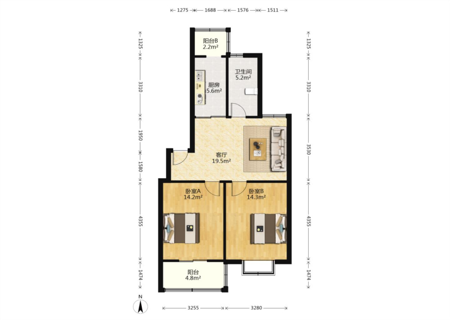 外滩北苑 2室1厅1卫 78.9m&sup2;