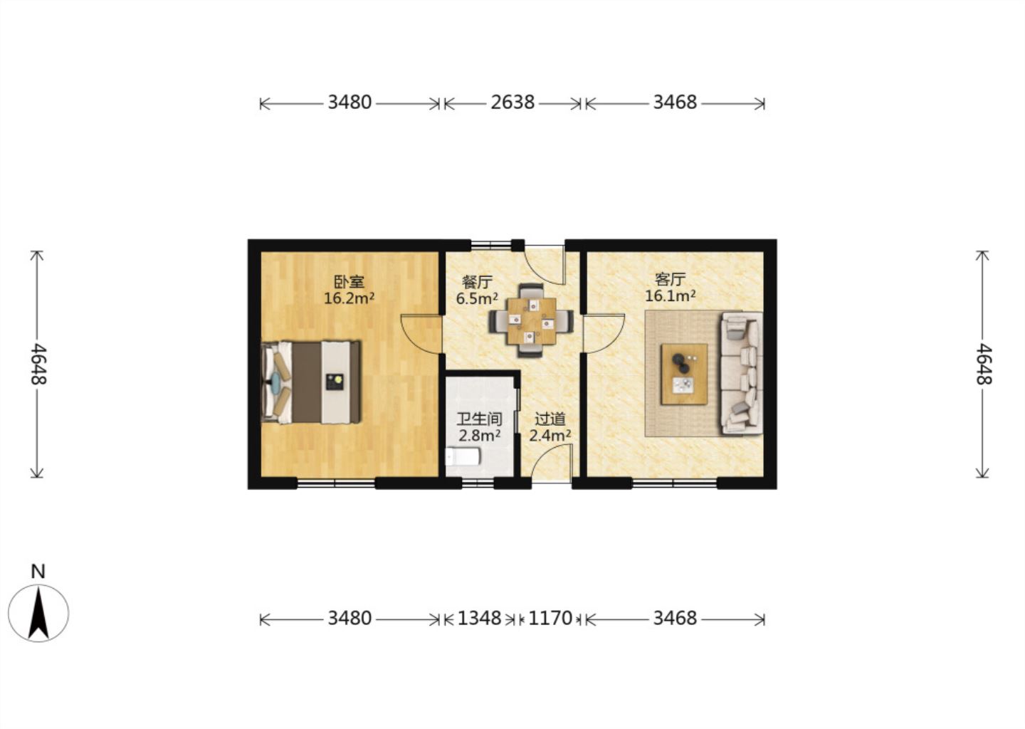 新华二村 1室1厅1卫 55m&sup2;