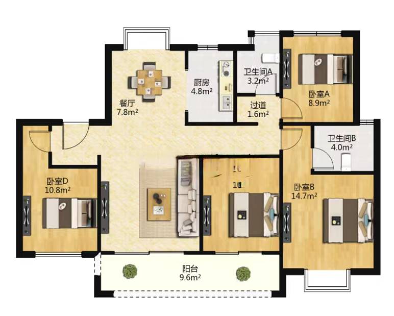 中南熙悦(南通经济技术开发区) 4室2厅2卫 122m²