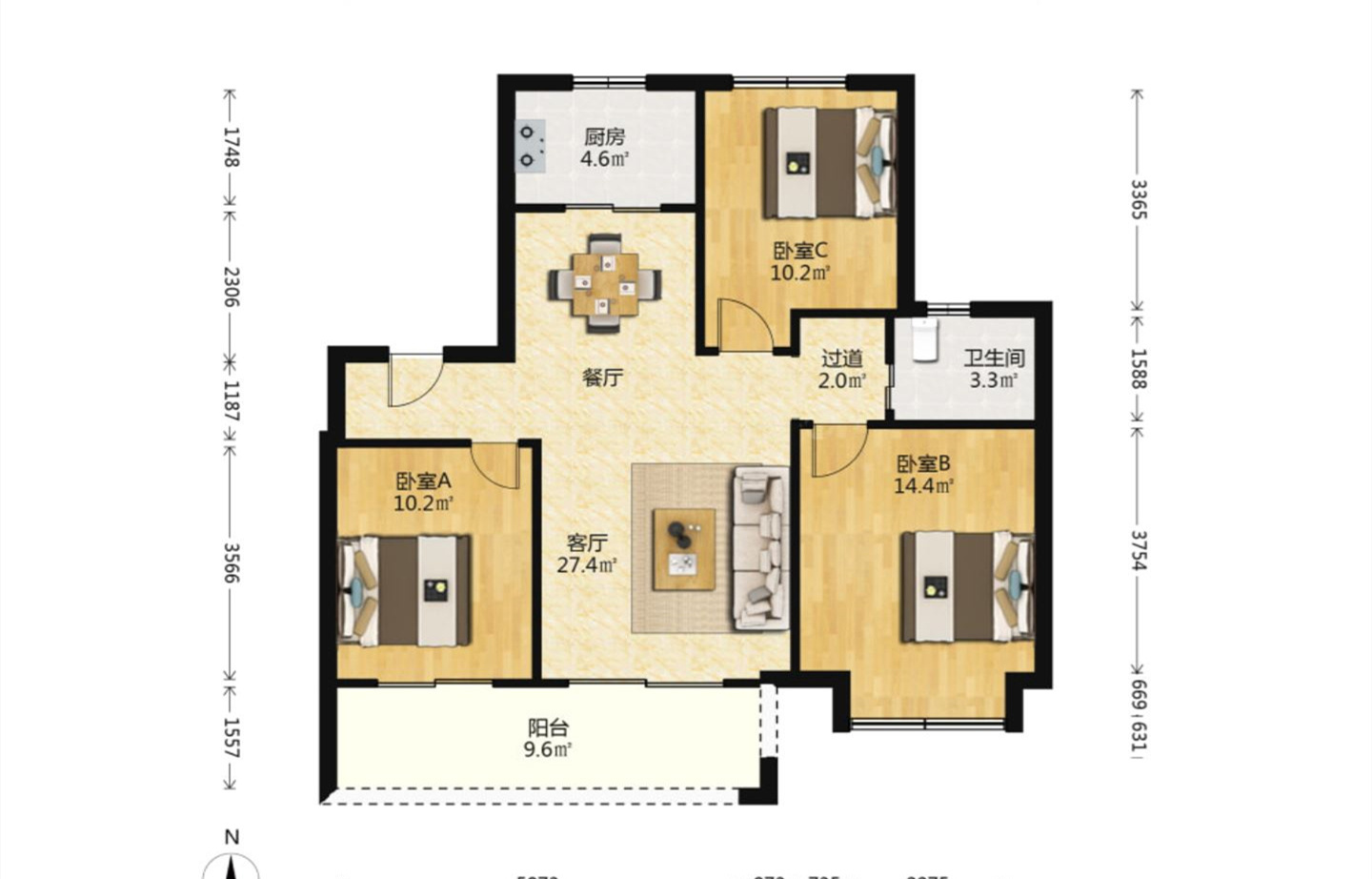 融创盛和九里桃源 3室2厅1卫 110m&sup2;