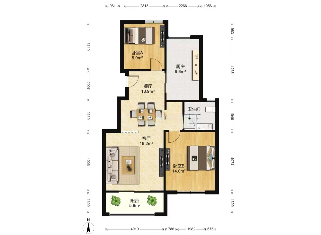 海尚家园 2室2厅1卫 89.87m&sup2;