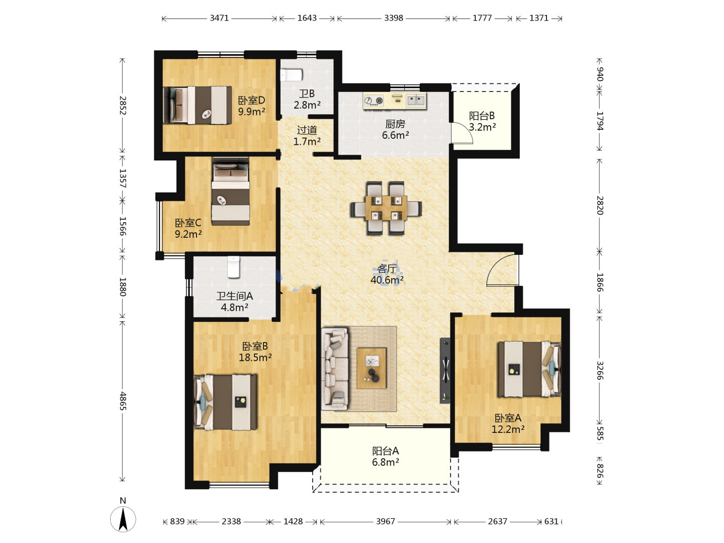 中海碧林湾 4室2厅2卫 138.00m&sup2;