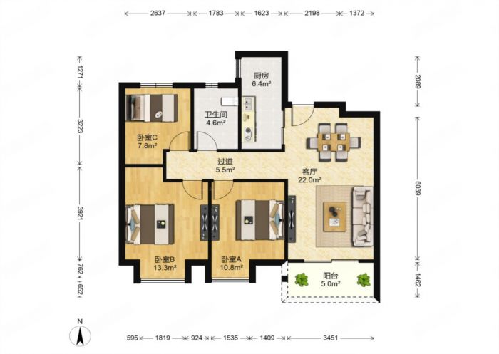 中海碧林湾 3室2厅1卫 96m&sup2;