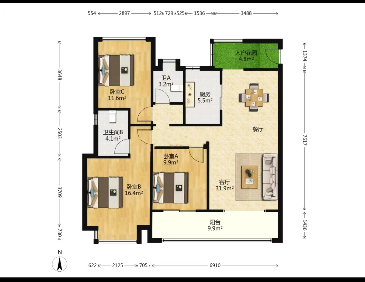 春风南岸东园 3室2厅2卫 123m&sup2;