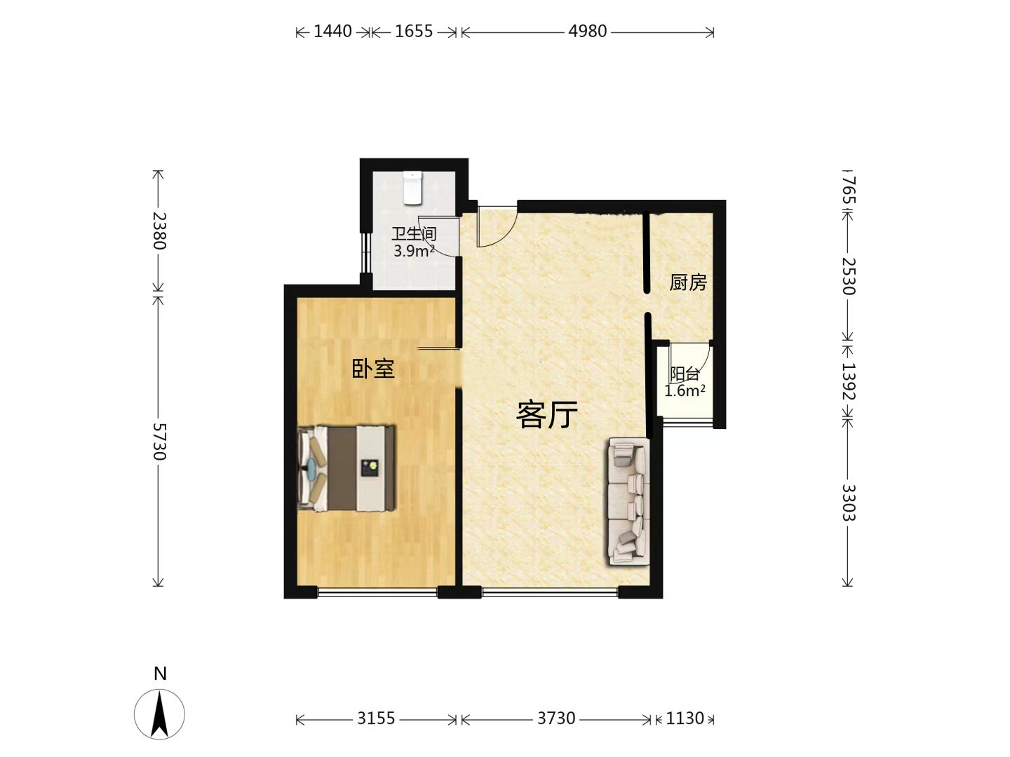 中南世纪城南区 1室1厅1卫 83.84m&sup2;