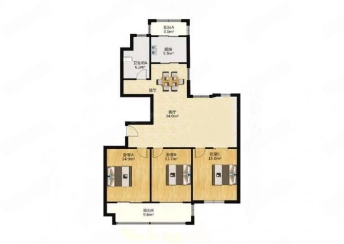 盛唐公寓 3室2厅1卫 138.67m&sup2;