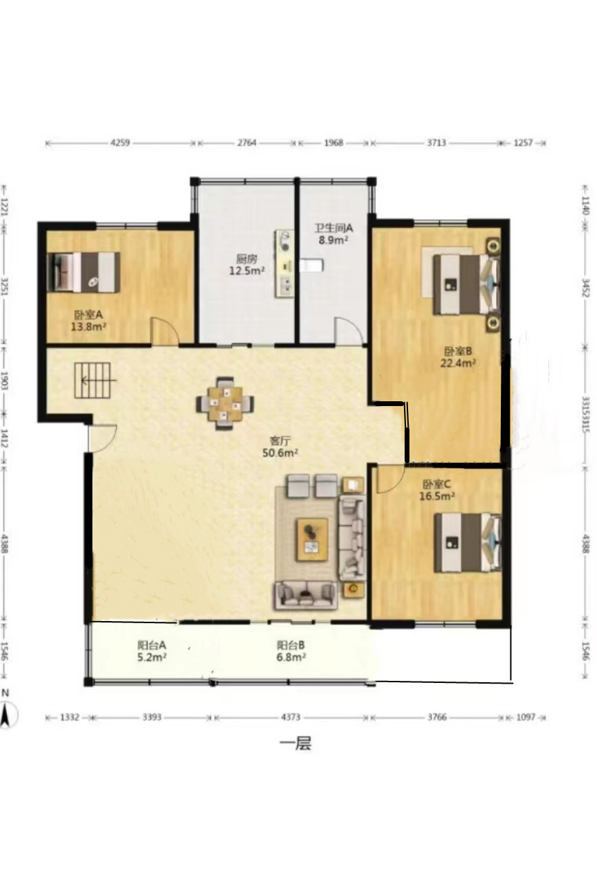 五山公寓 3室2厅1卫 134m&sup2;