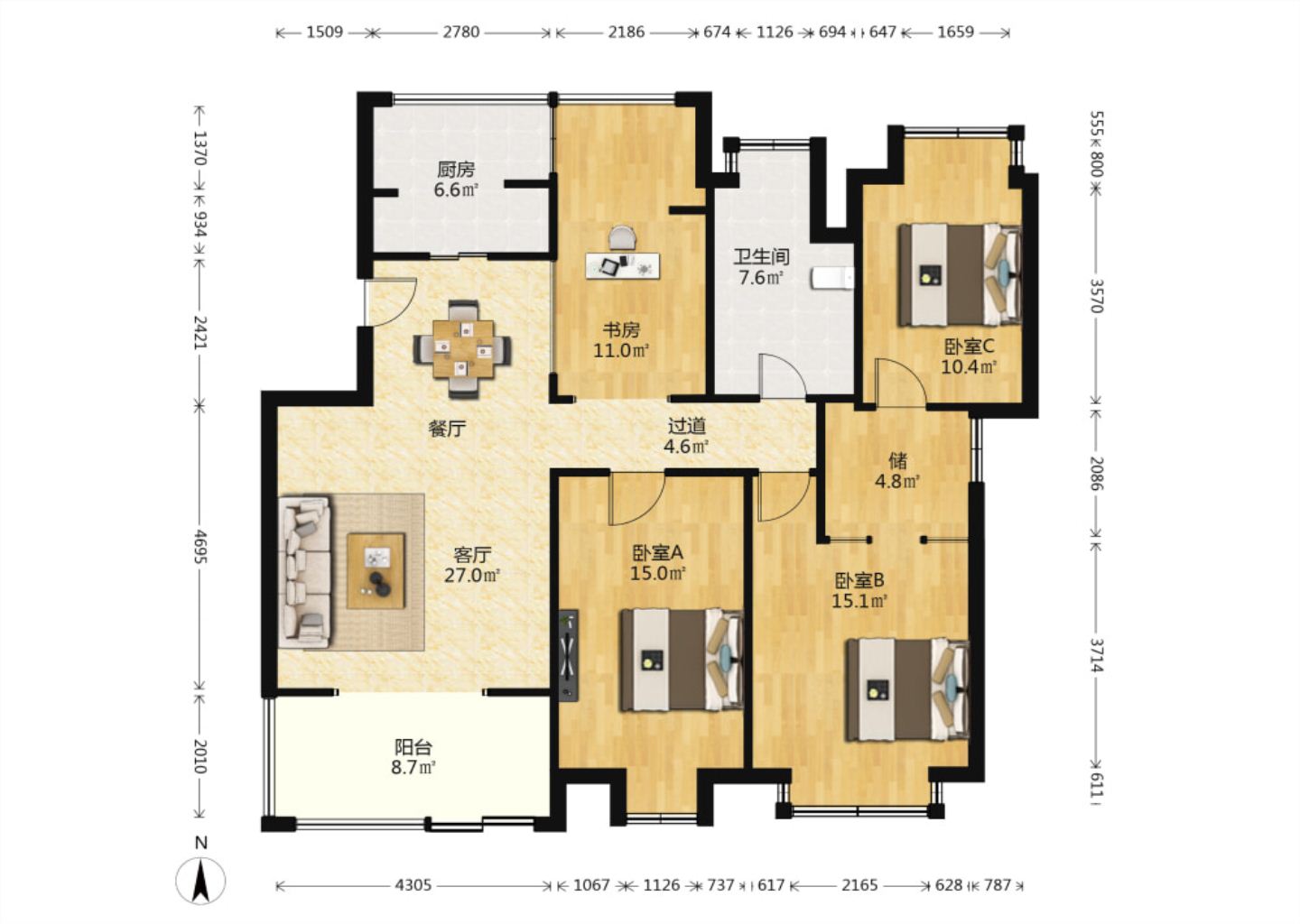 尚海城 3室2厅2卫 131.00m&sup2;