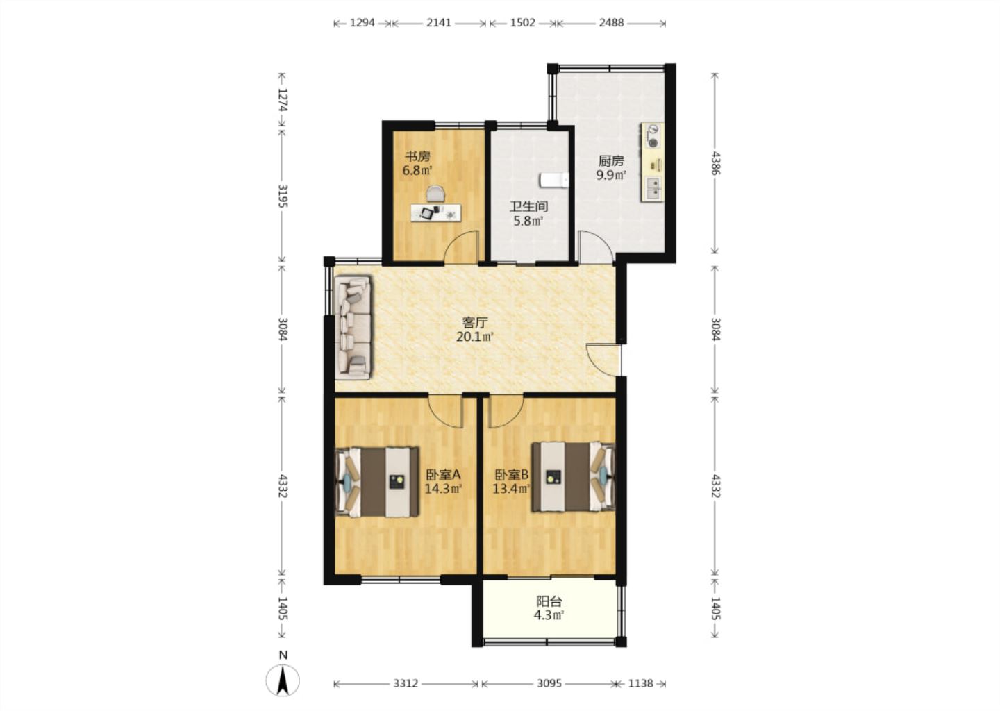 教育新村 3室1厅1卫 91.2m&sup2;