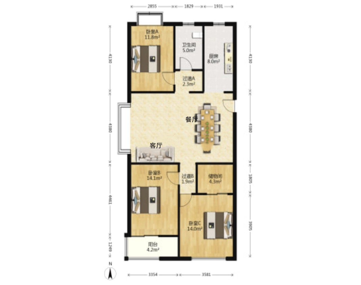东景新城 3室2厅2卫 135.00m&sup2;