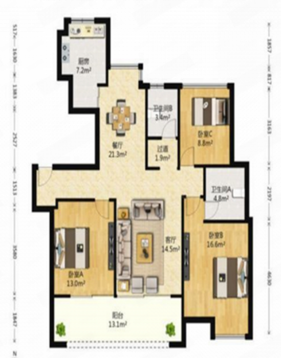 远创樾府 3室2厅2卫 121.9m&sup2;