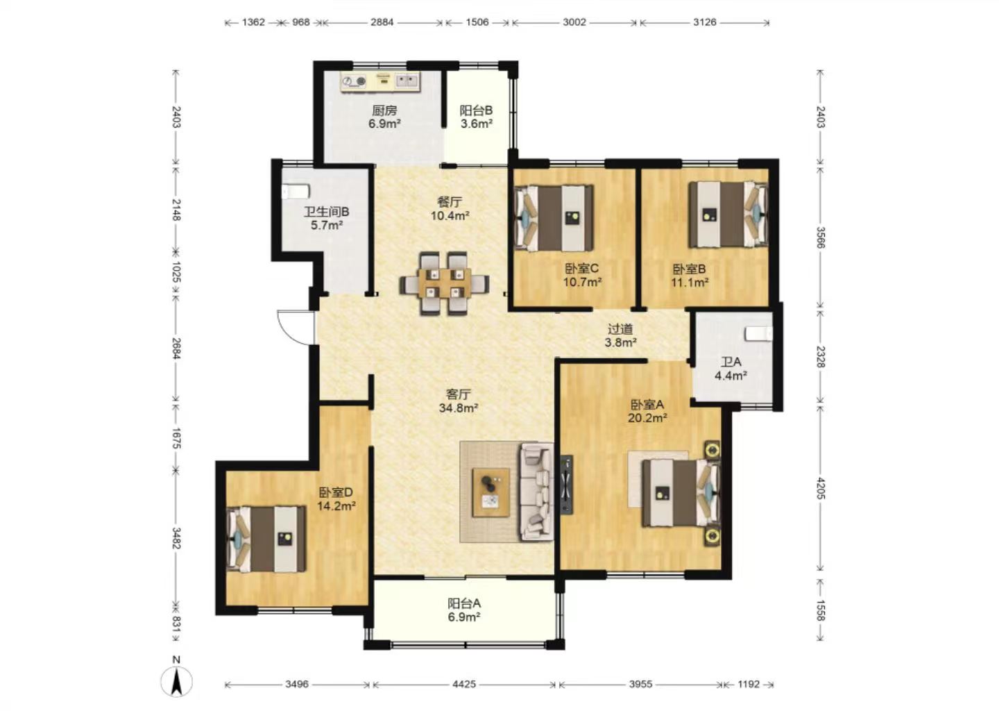 中港城世家 4室2厅2卫 161m&sup2;