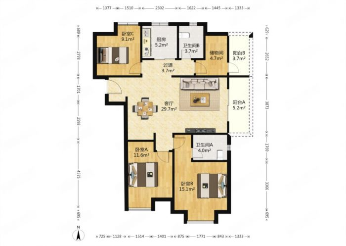 中海碧林湾 4室2厅2卫 128m&sup2;