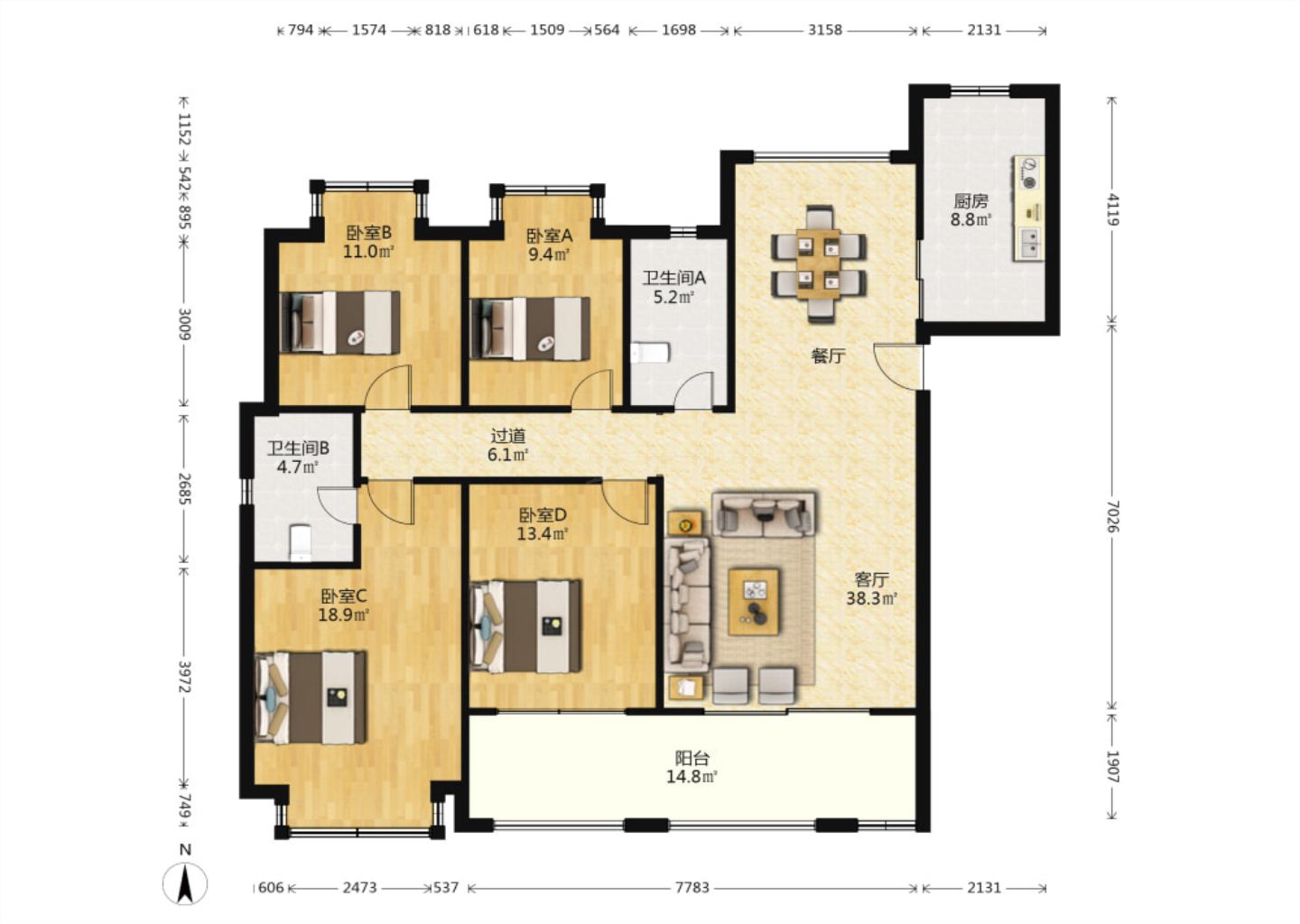 华强城 4室2厅2卫 158m&sup2;