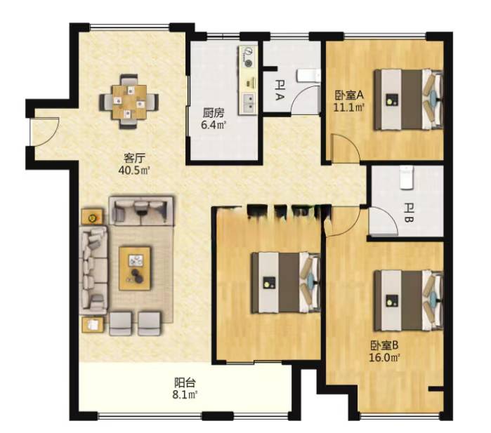 翠园 3室2厅2卫 135m&sup2;