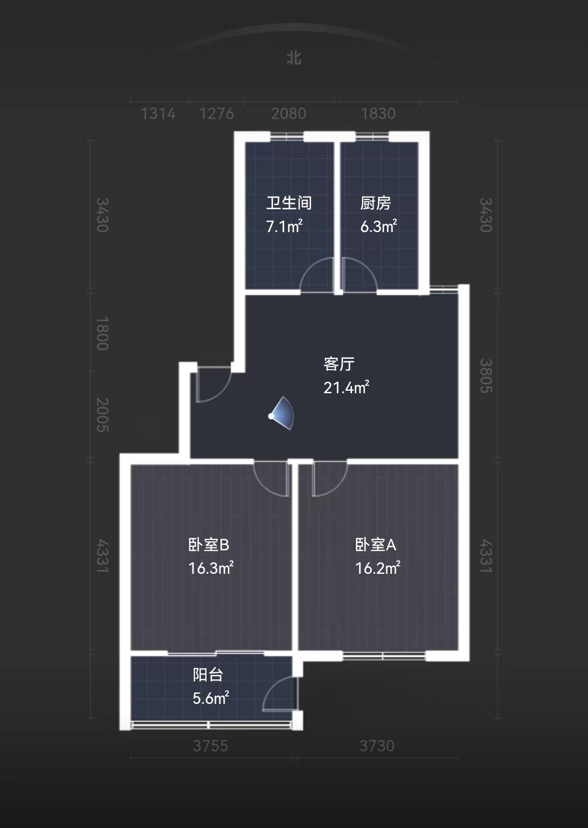 北山花苑 2室2厅1卫 88m&sup2;