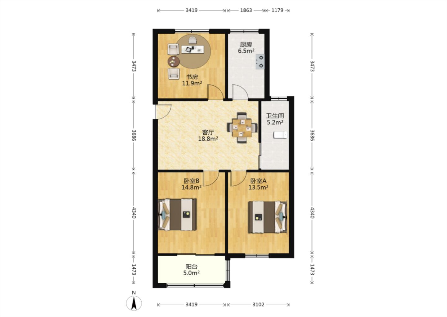 锦安花园一期 3室1厅1卫 90.39m&sup2;