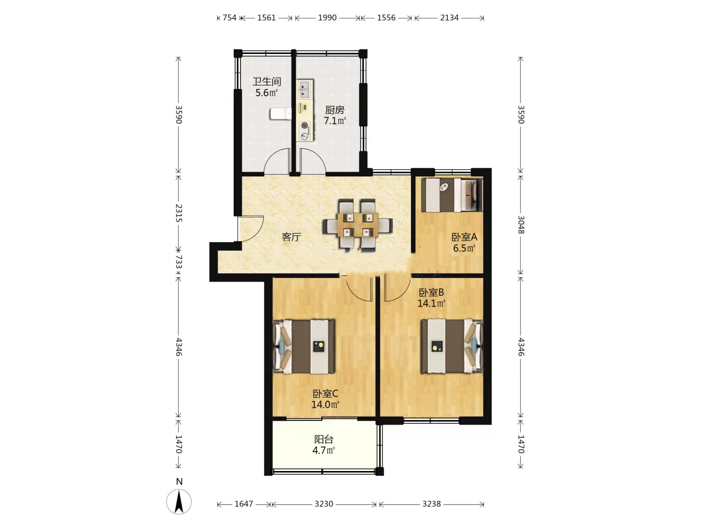 北濠桥东村 3室1厅1卫 76m&sup2;