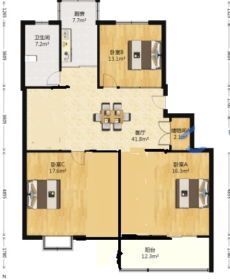 五山新苑 3室2厅1卫 94.00m&sup2;