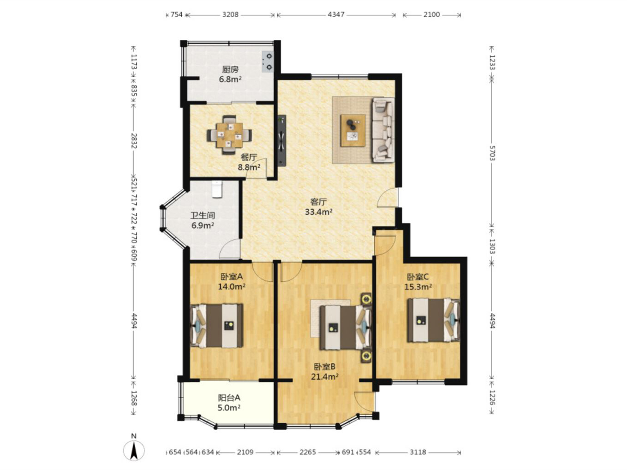 阳光花园 3室2厅1卫 129.42m&sup2;