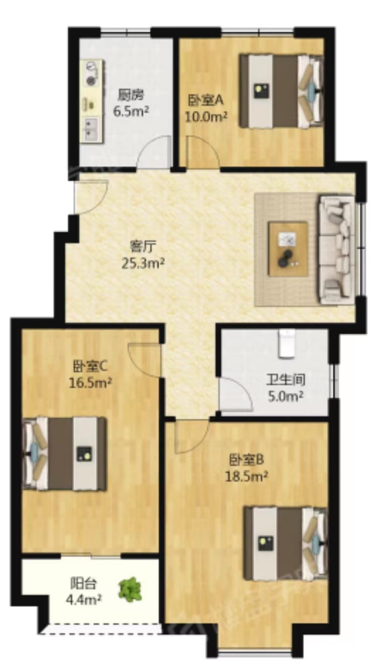 金霞北苑 3室2厅1卫 98.70m&sup2;