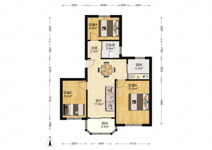新建路新村 3室1厅1卫 76.15m&sup2;