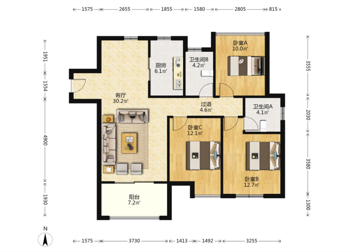 景瑞御府 3室2厅2卫 120m&sup2;