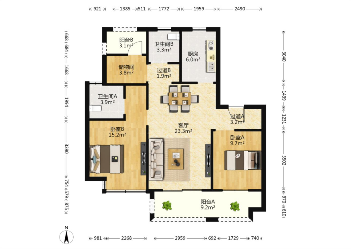 丽景湾 2室1厅1卫 96.80m&sup2;