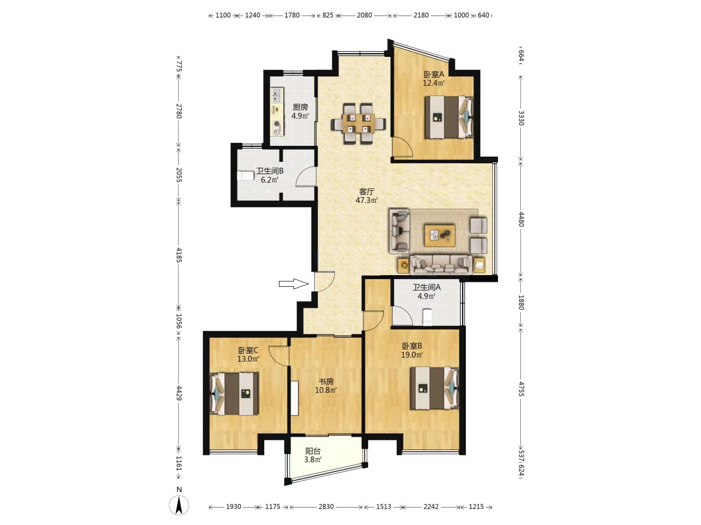 凤凰莱茵苑 3室2厅2卫 160.00m&sup2;