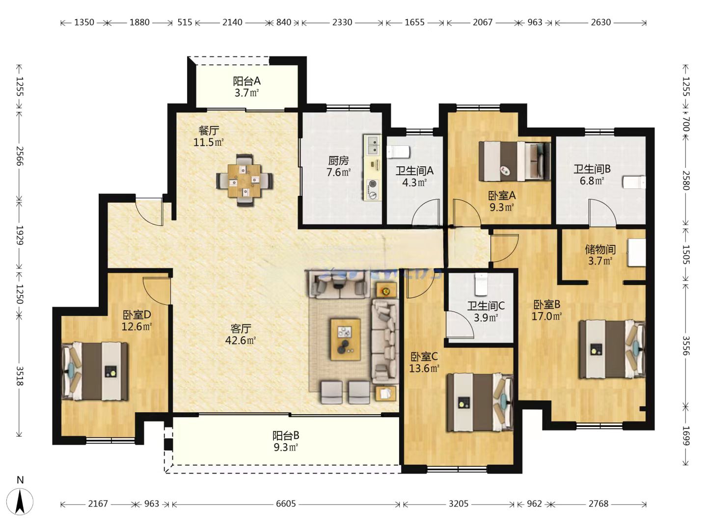 富力院士廷 4室2厅2卫 171m&sup2;